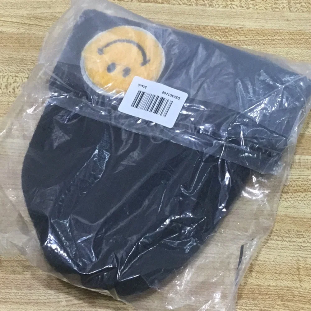 NWT Happy Face Black Beanie